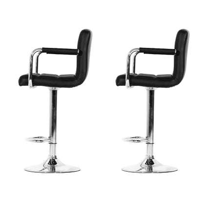 Artiss 2x Bar Stools Leather Gas Lift w/Armrest Black-Bar Stools-PEROZ Accessories