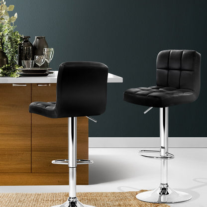 Artiss 2x Bar Stools Leather Gas Lift w/Armrest Black-Bar Stools-PEROZ Accessories