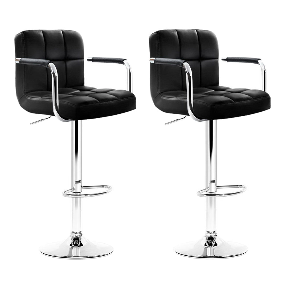 Artiss 2x Bar Stools Leather Gas Lift w/Armrest Black-Bar Stools-PEROZ Accessories