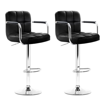 Artiss 2x Bar Stools Leather Gas Lift w/Armrest Black-Bar Stools-PEROZ Accessories