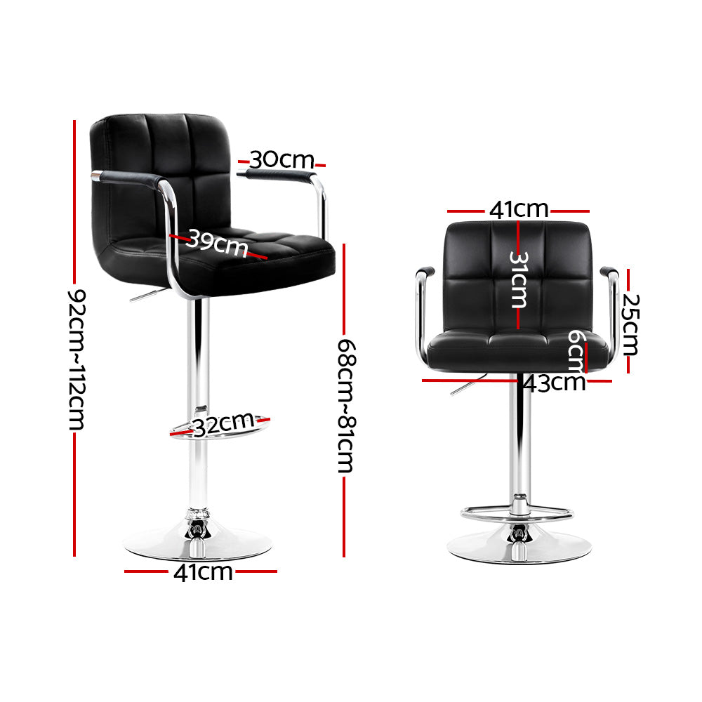 Artiss 4x Bar Stools Leather Gas Lift w/Armrest Black-Bar Stools-PEROZ Accessories