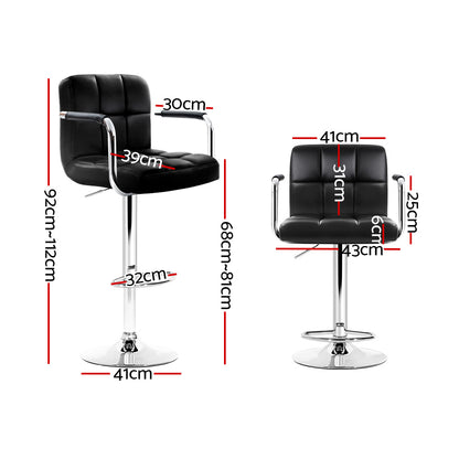 Artiss 4x Bar Stools Leather Gas Lift w/Armrest Black-Bar Stools-PEROZ Accessories
