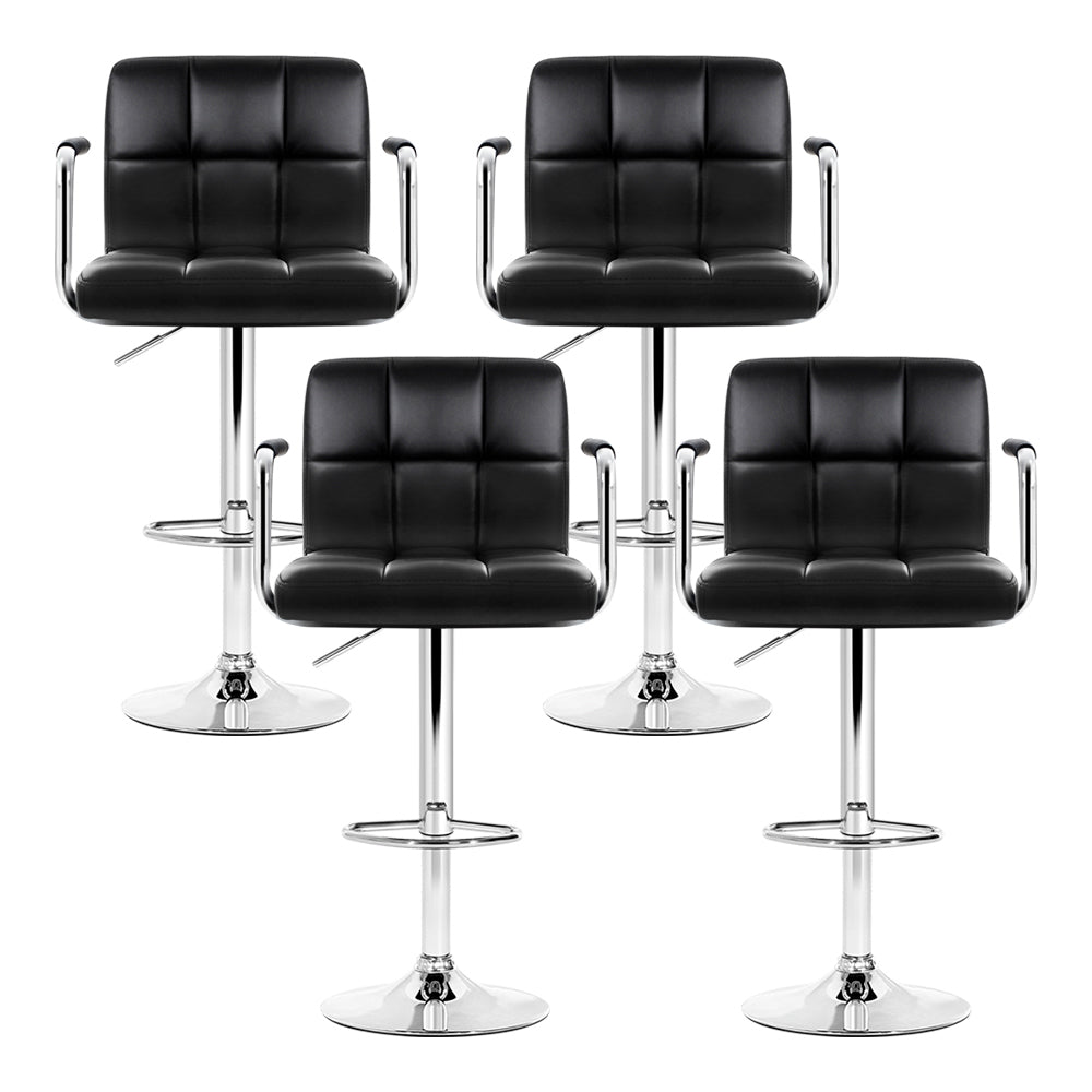 Artiss 4x Bar Stools Leather Gas Lift w/Armrest Black-Bar Stools-PEROZ Accessories