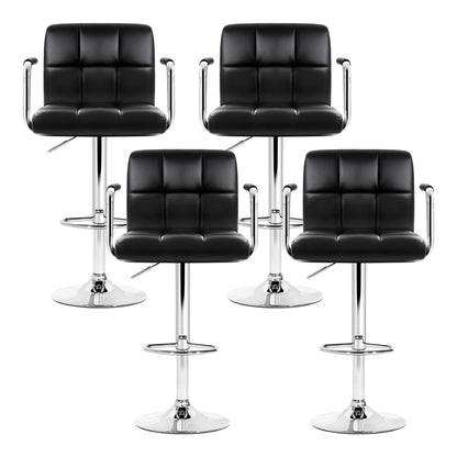 Artiss 4x Bar Stools Leather Gas Lift w/Armrest Black-Bar Stools-PEROZ Accessories