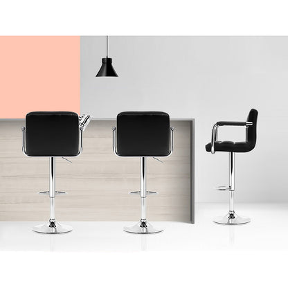 Artiss 4x Bar Stools Leather Gas Lift w/Armrest Black-Bar Stools-PEROZ Accessories