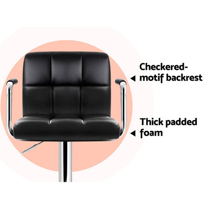 Artiss 4x Bar Stools Leather Gas Lift w/Armrest Black-Bar Stools-PEROZ Accessories