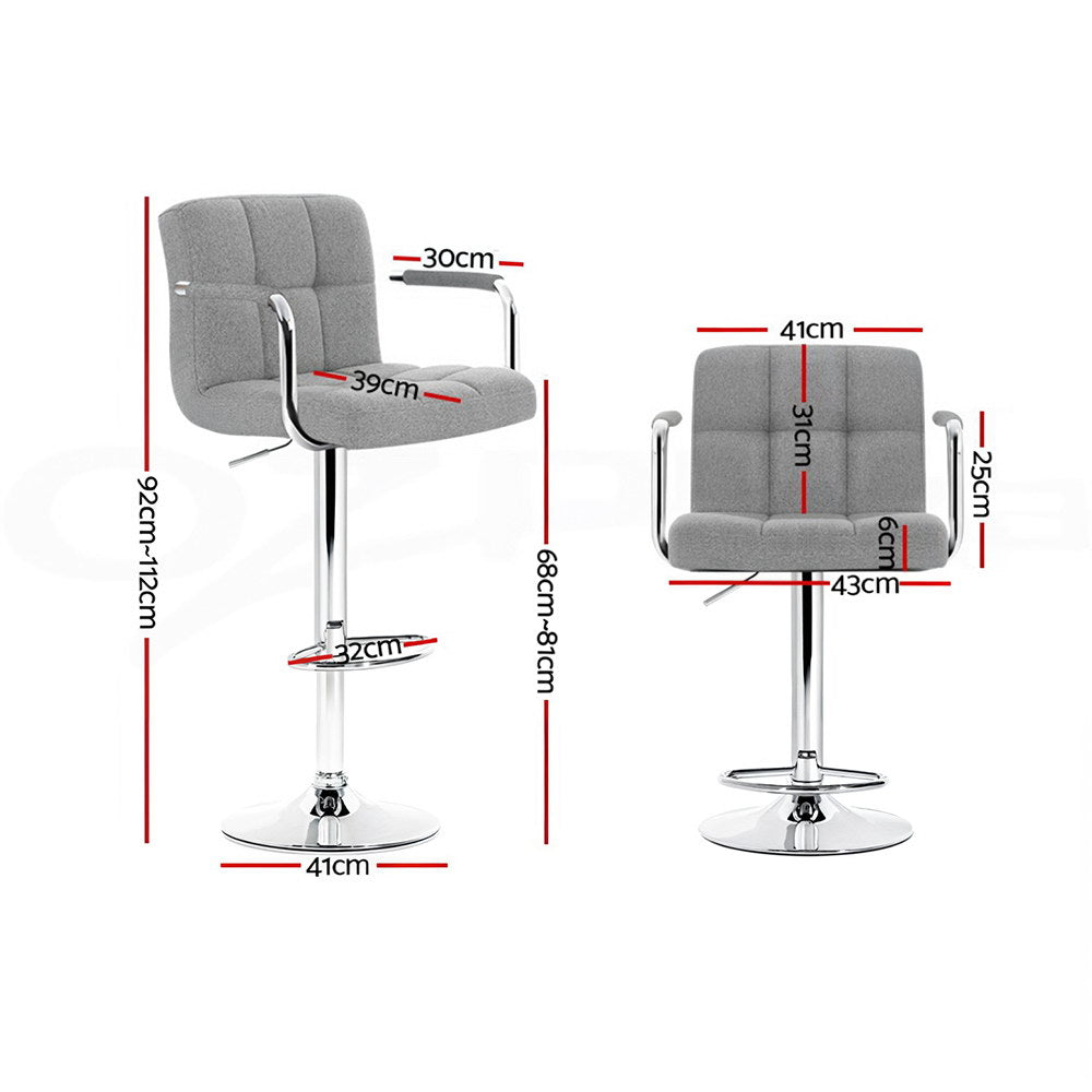 Artiss 4x Bar Stools Fabric Gas Lift w/Armrest Grey-Furniture &gt; Bar Stools &amp; Chairs &gt; Table &amp; Bar Stools-PEROZ Accessories