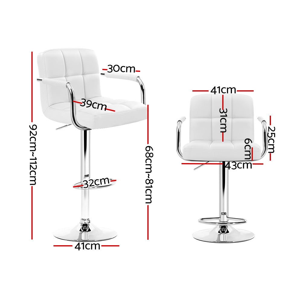 Artiss 2x Bar Stools Leather Gas Lift w/Armrest White-Bar Stools-PEROZ Accessories