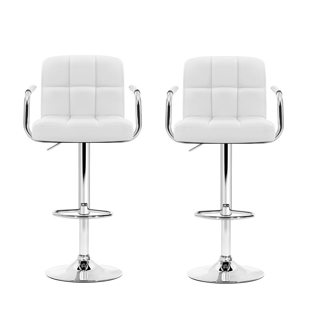 Artiss 2x Bar Stools Leather Gas Lift w/Armrest White-Bar Stools-PEROZ Accessories