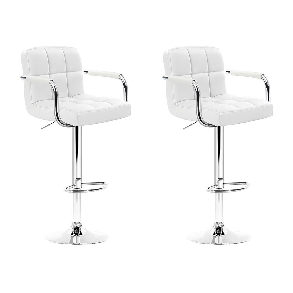 Artiss 2x Bar Stools Leather Gas Lift w/Armrest White-Bar Stools-PEROZ Accessories