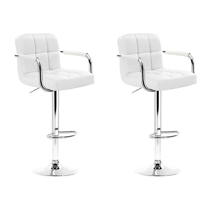 Artiss 2x Bar Stools Leather Gas Lift w/Armrest White-Bar Stools-PEROZ Accessories