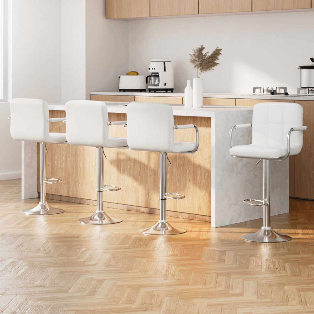 Artiss 4x Bar Stools Leather Gas Lift w/Armrest White-Bar Stools-PEROZ Accessories