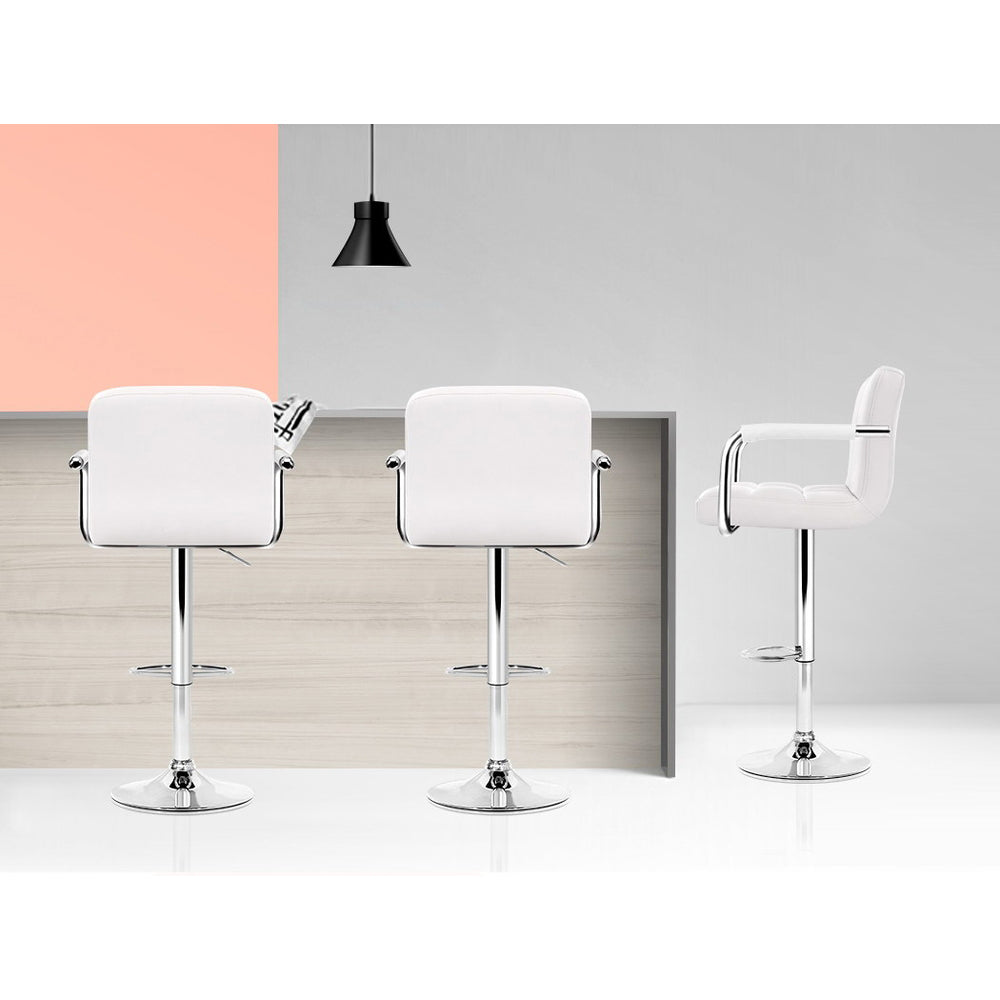 Artiss 4x Bar Stools Leather Gas Lift w/Armrest White-Bar Stools-PEROZ Accessories