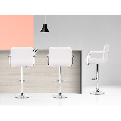 Artiss 4x Bar Stools Leather Gas Lift w/Armrest White-Bar Stools-PEROZ Accessories