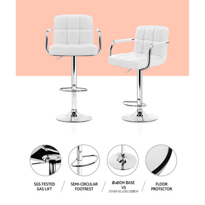 Artiss 4x Bar Stools Leather Gas Lift w/Armrest White-Bar Stools-PEROZ Accessories
