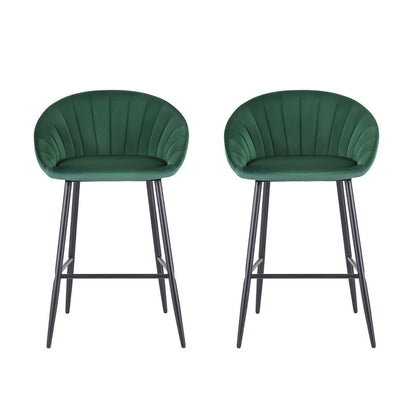 Artiss 2x Bar Stools Kitchen Dining Chair Counter Stool Tub Velvet Metal Green-Furniture &gt; Bar Stools &amp; Chairs &gt; Table &amp; Bar Stools-PEROZ Accessories