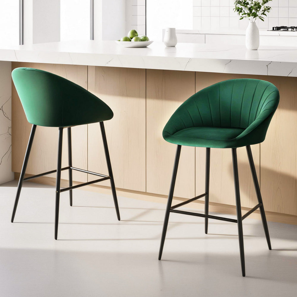 Artiss 2x Bar Stools Kitchen Dining Chair Counter Stool Tub Velvet Metal Green-Furniture &gt; Bar Stools &amp; Chairs &gt; Table &amp; Bar Stools-PEROZ Accessories