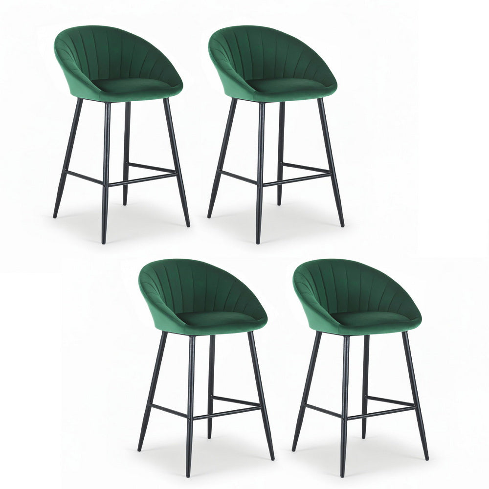 Artiss 4x Bar Stools Kitchen Dining Chair Counter Stool Tub Velvet Metal Green-Furniture &gt; Bar Stools &amp; Chairs &gt; Table &amp; Bar Stools-PEROZ Accessories