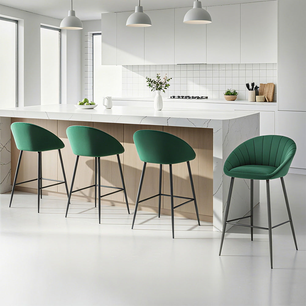 Artiss 4x Bar Stools Kitchen Dining Chair Counter Stool Tub Velvet Metal Green-Furniture &gt; Bar Stools &amp; Chairs &gt; Table &amp; Bar Stools-PEROZ Accessories