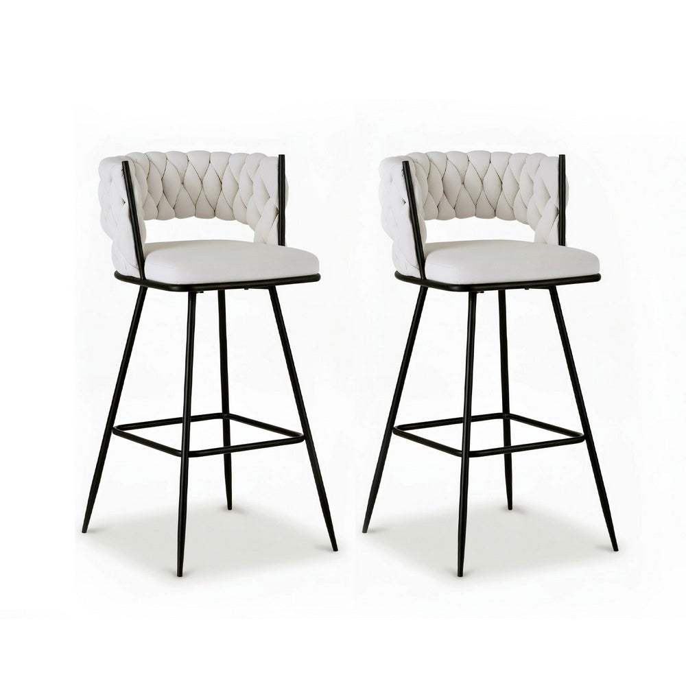 Artiss 2x Bar Stools Kitchen Dining Chair Counter Stool Woven Velvet Metal Ivory-Furniture &gt; Bar Stools &amp; Chairs &gt; Table &amp; Bar Stools-PEROZ Accessories