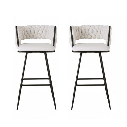 Artiss 2x Bar Stools Kitchen Dining Chair Counter Stool Woven Velvet Metal Ivory-Furniture &gt; Bar Stools &amp; Chairs &gt; Table &amp; Bar Stools-PEROZ Accessories