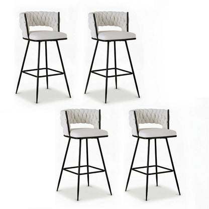 Artiss 4x Bar Stools Kitchen Dining Chair Counter Stool Woven Velvet Metal Ivory-Furniture &gt; Bar Stools &amp; Chairs &gt; Table &amp; Bar Stools-PEROZ Accessories