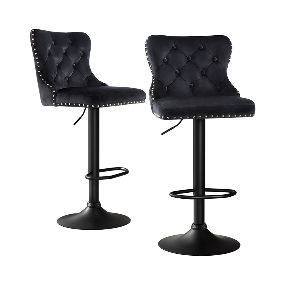 Artiss 2x Velvet Bar Stool Adjustable Height Nailhead Trim Kitchen Counter Stool-Furniture &gt; Bar Stools &amp; Chairs &gt; Table &amp; Bar Stools-PEROZ Accessories