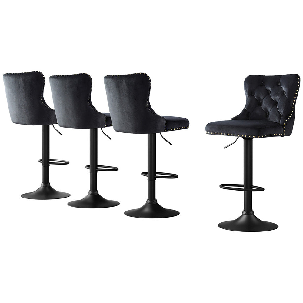 Artiss 4x Velvet Bar Stool Adjustable Height Nailhead Trim Kitchen Counter Stool-Furniture &gt; Bar Stools &amp; Chairs &gt; Table &amp; Bar Stools-PEROZ Accessories