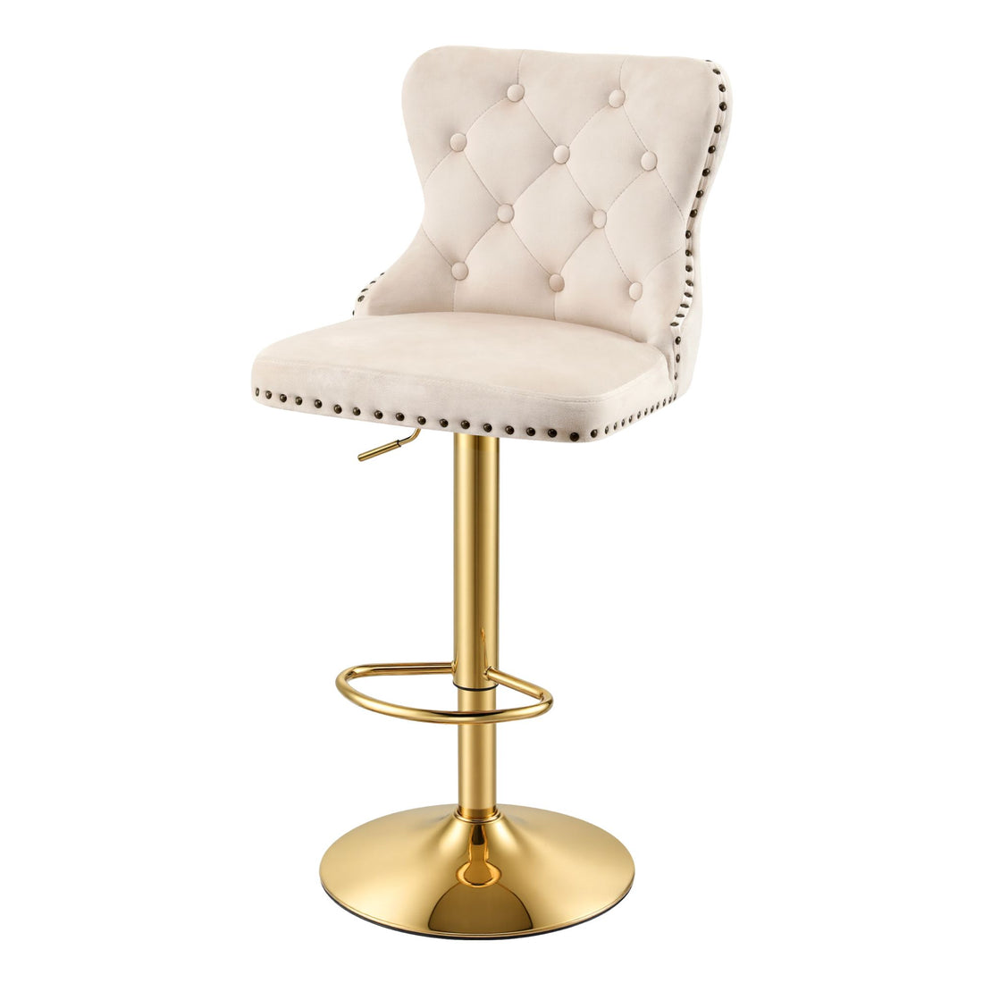 Artiss 1x Bar Stool Counter Chair Kitchen Adjustable Nailhead Trim Velvet Ivory-Furniture > Bar Stools &amp; Chairs > Table &amp; Bar Stools-PEROZ Accessories