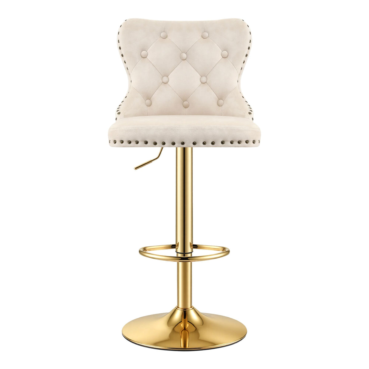 Artiss 1x Bar Stool Counter Chair Kitchen Adjustable Nailhead Trim Velvet Ivory