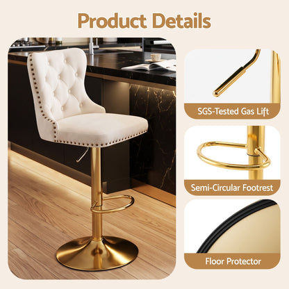 Artiss 1x Bar Stool Counter Chair Kitchen Adjustable Nailhead Trim Velvet Ivory