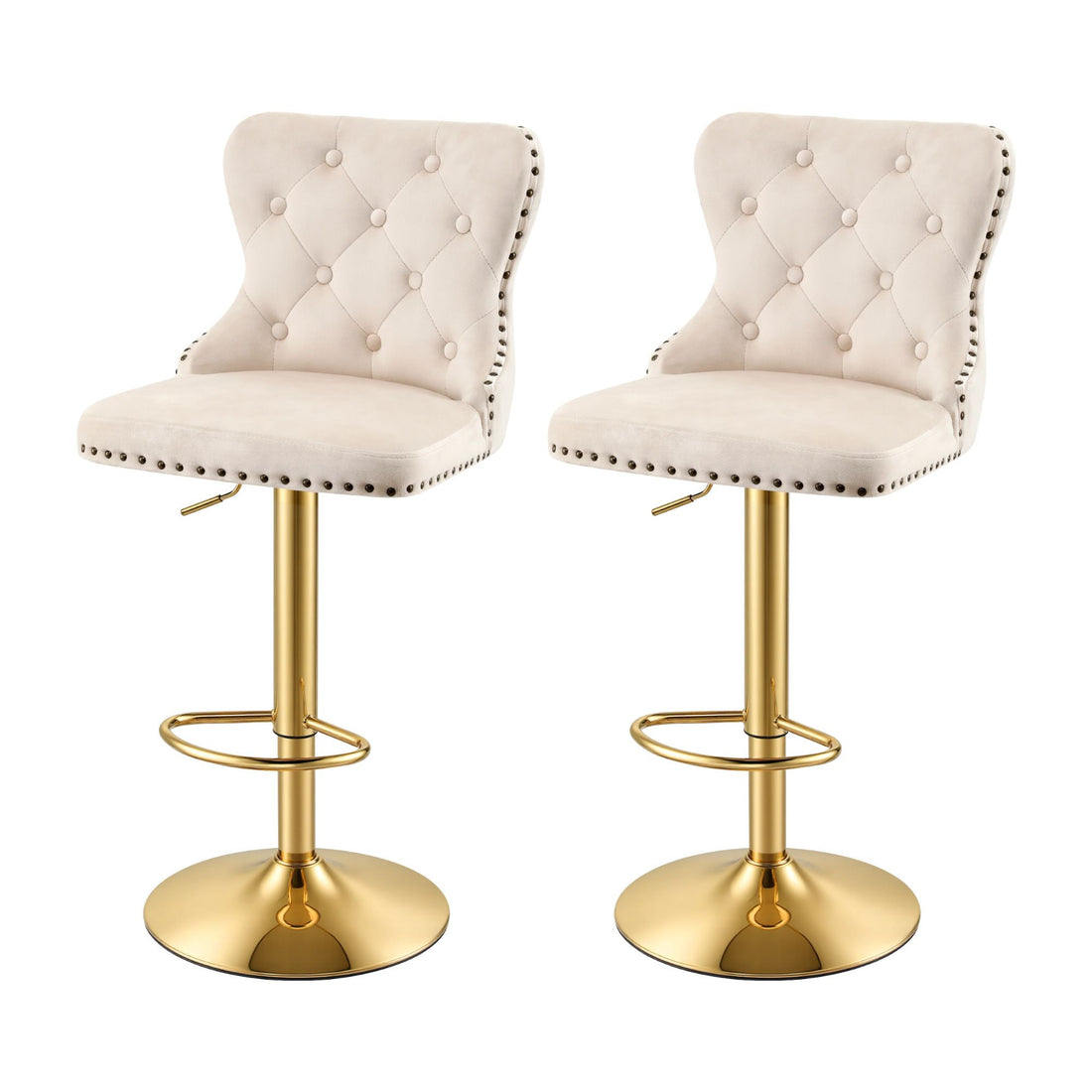 Artiss 2x Bar Stools Counter Chair Kitchen Adjustable Nailhead Trim Velvet Ivory-Furniture > Bar Stools &amp; Chairs > Table &amp; Bar Stools-PEROZ Accessories