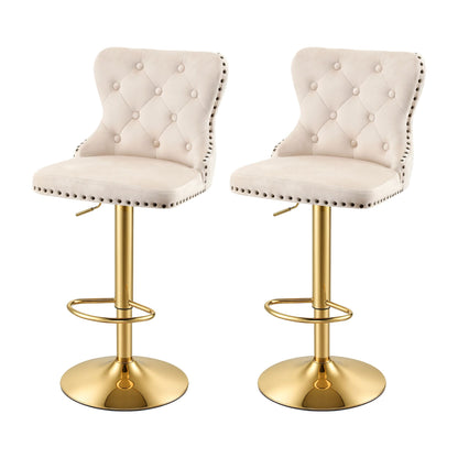 Artiss 2x Bar Stools Counter Chair Kitchen Adjustable Nailhead Trim Velvet Ivory