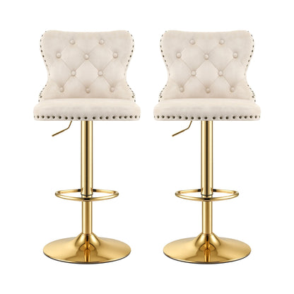 Artiss 2x Bar Stools Counter Chair Kitchen Adjustable Nailhead Trim Velvet Ivory
