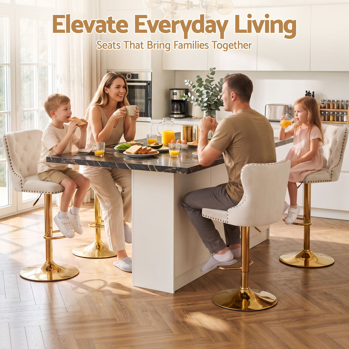 Artiss 2x Bar Stools Counter Chair Kitchen Adjustable Nailhead Trim Velvet Ivory
