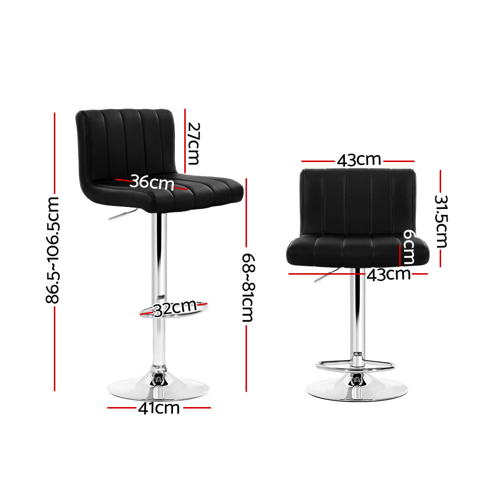 Artiss 2x Bar Stools Gas Lift Leather Chairs Black-Furniture &gt; Bar Stools &amp; Chairs-PEROZ Accessories