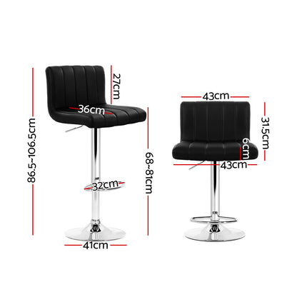 Artiss 2x Bar Stools Gas Lift Leather Chairs Black-Furniture &gt; Bar Stools &amp; Chairs-PEROZ Accessories