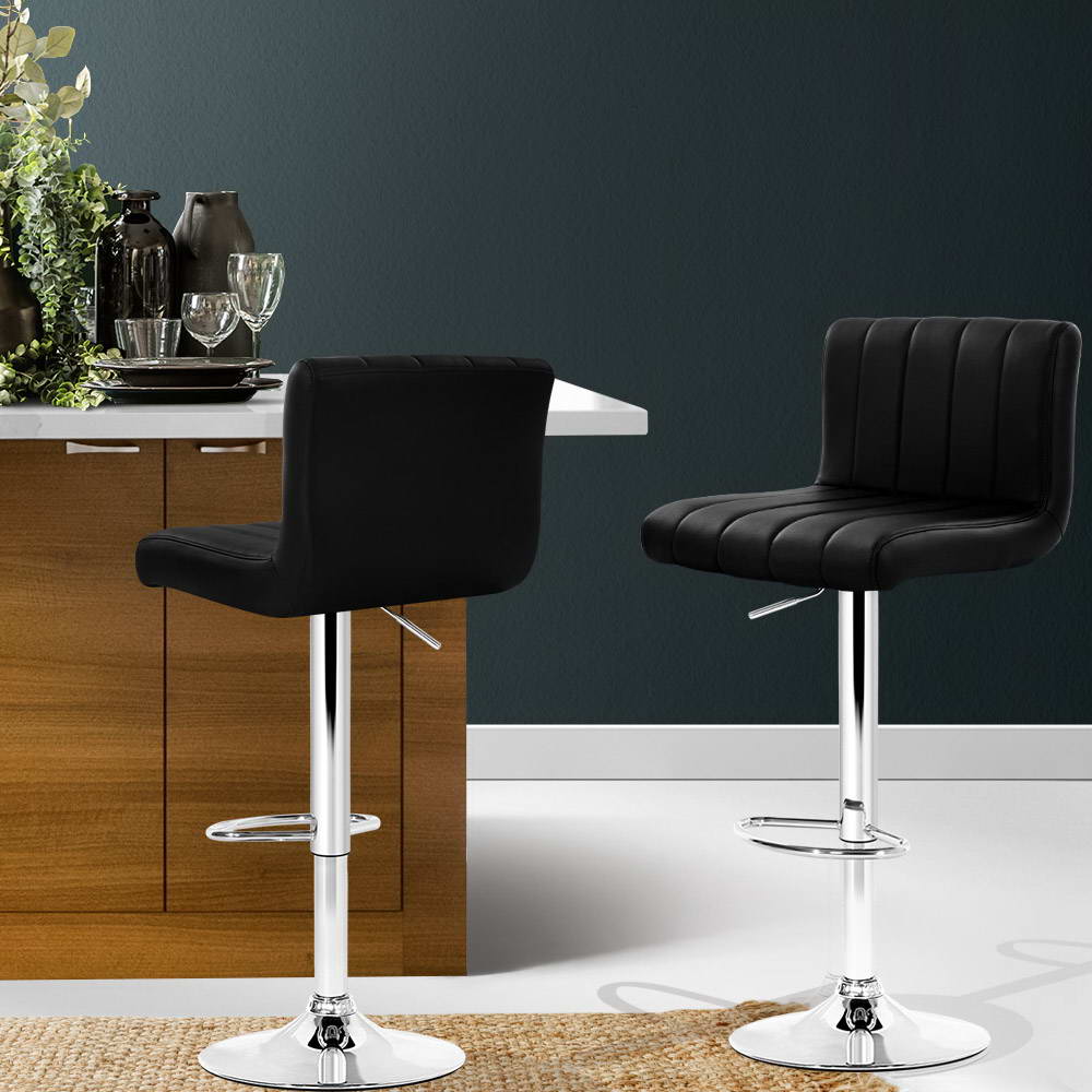 Artiss 2x Bar Stools Gas Lift Leather Chairs Black-Furniture &gt; Bar Stools &amp; Chairs-PEROZ Accessories