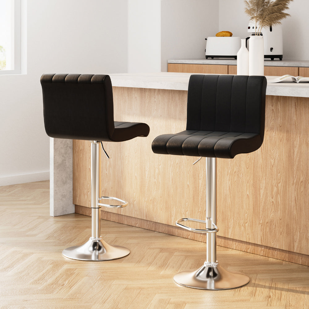 Artiss 2x Bar Stools Gas Lift Leather Chairs Black-Furniture &gt; Bar Stools &amp; Chairs-PEROZ Accessories