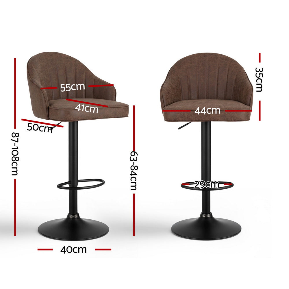 Artiss 2x Bar Stools Kitchen Swivel Gas Lift Counter Chair Shell Leather Brown-Furniture &gt; Bar Stools &amp; Chairs &gt; Table &amp; Bar Stools-PEROZ Accessories