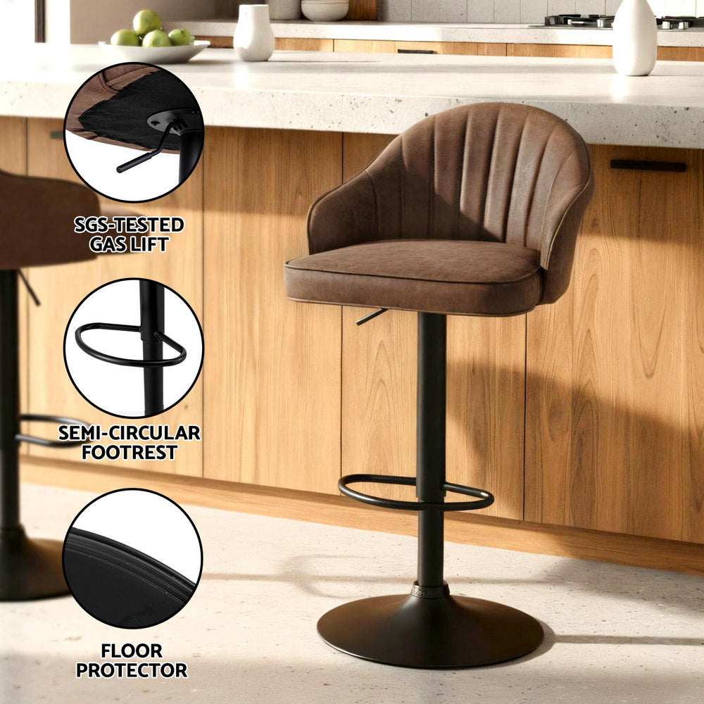 Artiss 2x Bar Stools Kitchen Swivel Gas Lift Counter Chair Shell Leather Brown-Furniture &gt; Bar Stools &amp; Chairs &gt; Table &amp; Bar Stools-PEROZ Accessories