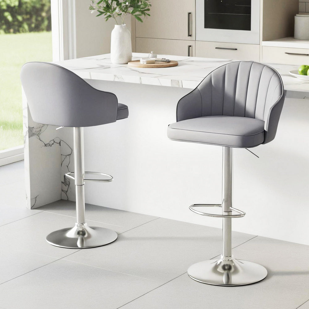 Artiss 2x Bar Stools Kitchen Swivel Gas Lift Counter Chair Shell Leather Grey-Furniture &gt; Bar Stools &amp; Chairs &gt; Table &amp; Bar Stools-PEROZ Accessories