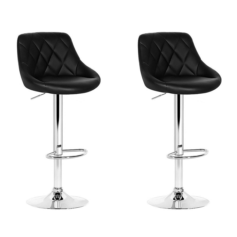 Artiss 2x Bar Stools Leather Padded Gas Lift Stool Black-Furniture > Bar Stools &amp; Chairs-PEROZ Accessories
