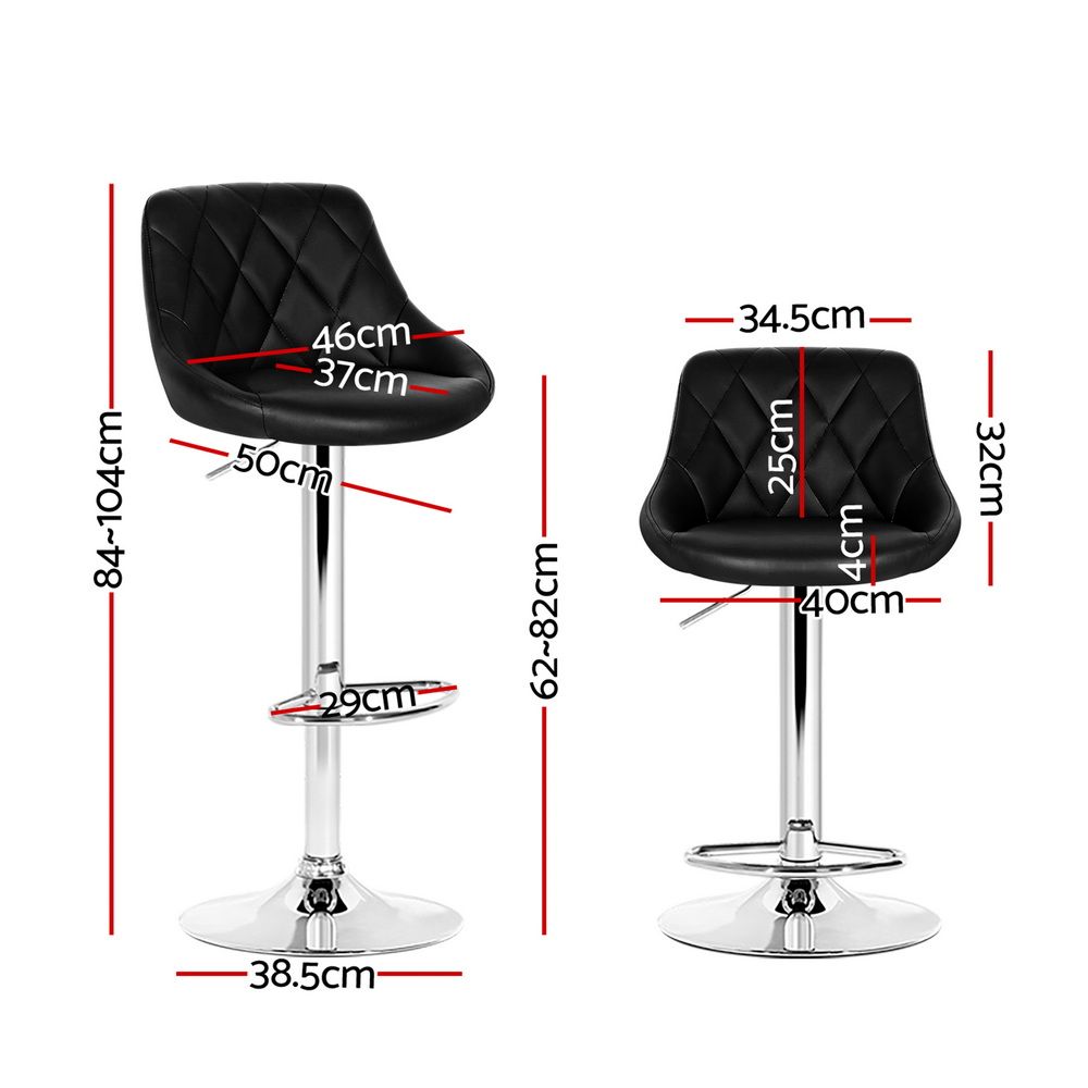 Artiss 2x Bar Stools Leather Padded Gas Lift Stool Black-Furniture > Bar Stools &amp; Chairs-PEROZ Accessories