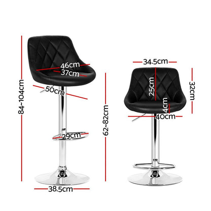Artiss 2x Bar Stools Leather Padded Gas Lift Stool Black-Furniture > Bar Stools &amp; Chairs-PEROZ Accessories