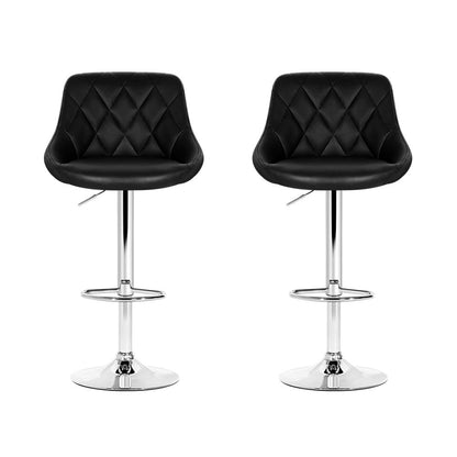 Artiss 2x Bar Stools Leather Padded Gas Lift Stool Black-Furniture > Bar Stools &amp; Chairs-PEROZ Accessories