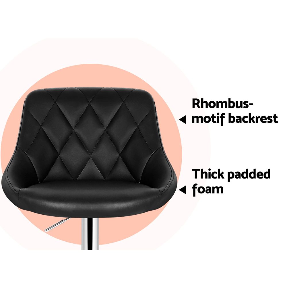 Artiss 2x Bar Stools Leather Padded Gas Lift Stool Black-Furniture > Bar Stools &amp; Chairs-PEROZ Accessories