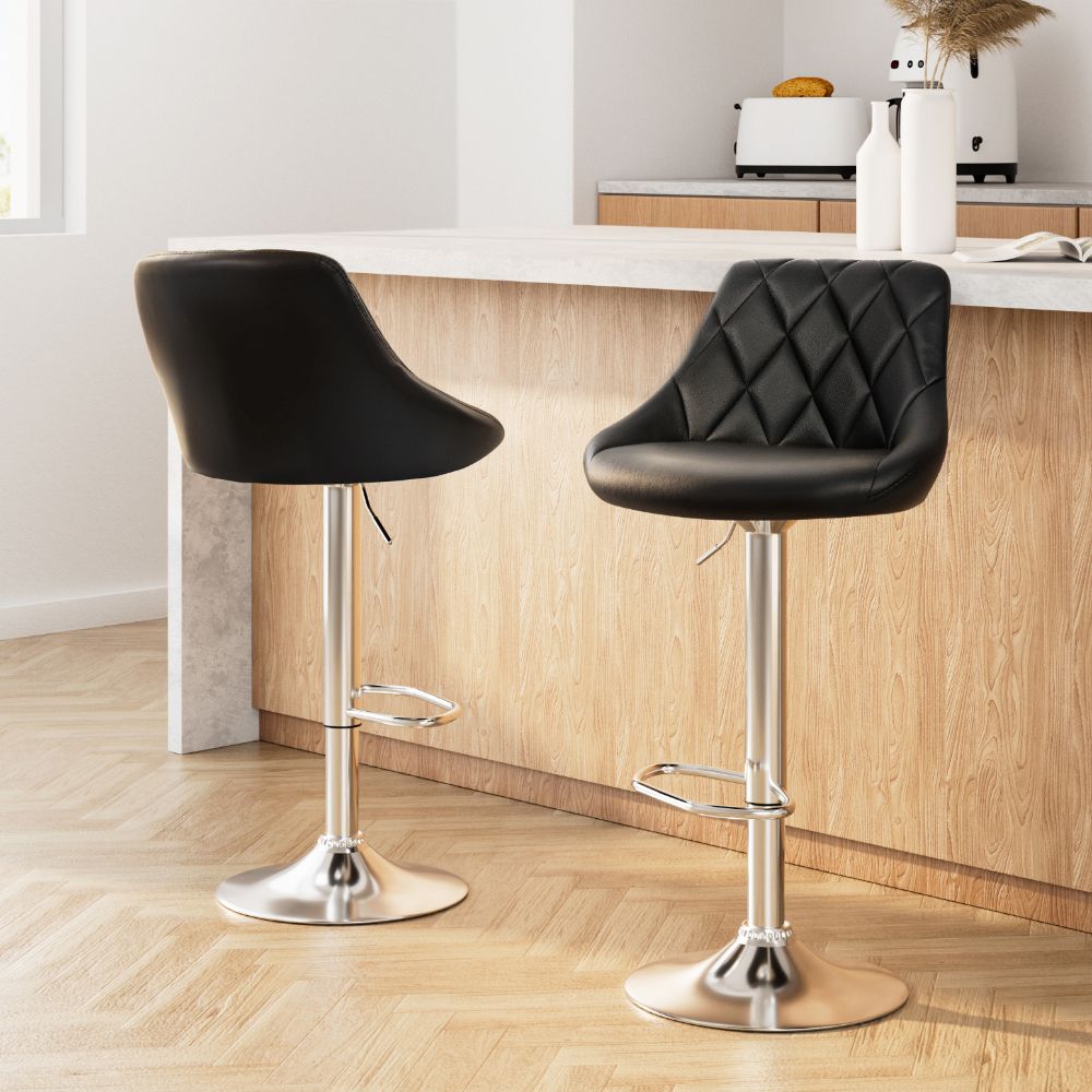 Artiss 2x Bar Stools Leather Padded Gas Lift Stool Black-Furniture > Bar Stools &amp; Chairs-PEROZ Accessories