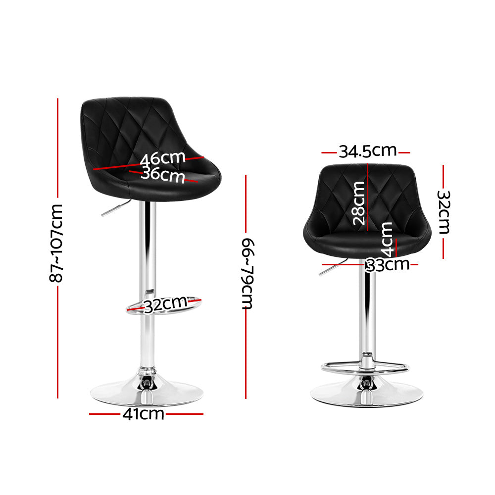 Artiss 2x Bar Stools Leather Padded Gas Lift Stool Black-Furniture &gt; Bar Stools &amp; Chairs-PEROZ Accessories