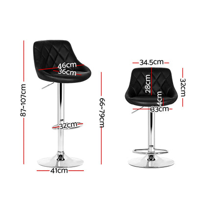 Artiss 2x Bar Stools Leather Padded Gas Lift Stool Black-Furniture &gt; Bar Stools &amp; Chairs-PEROZ Accessories